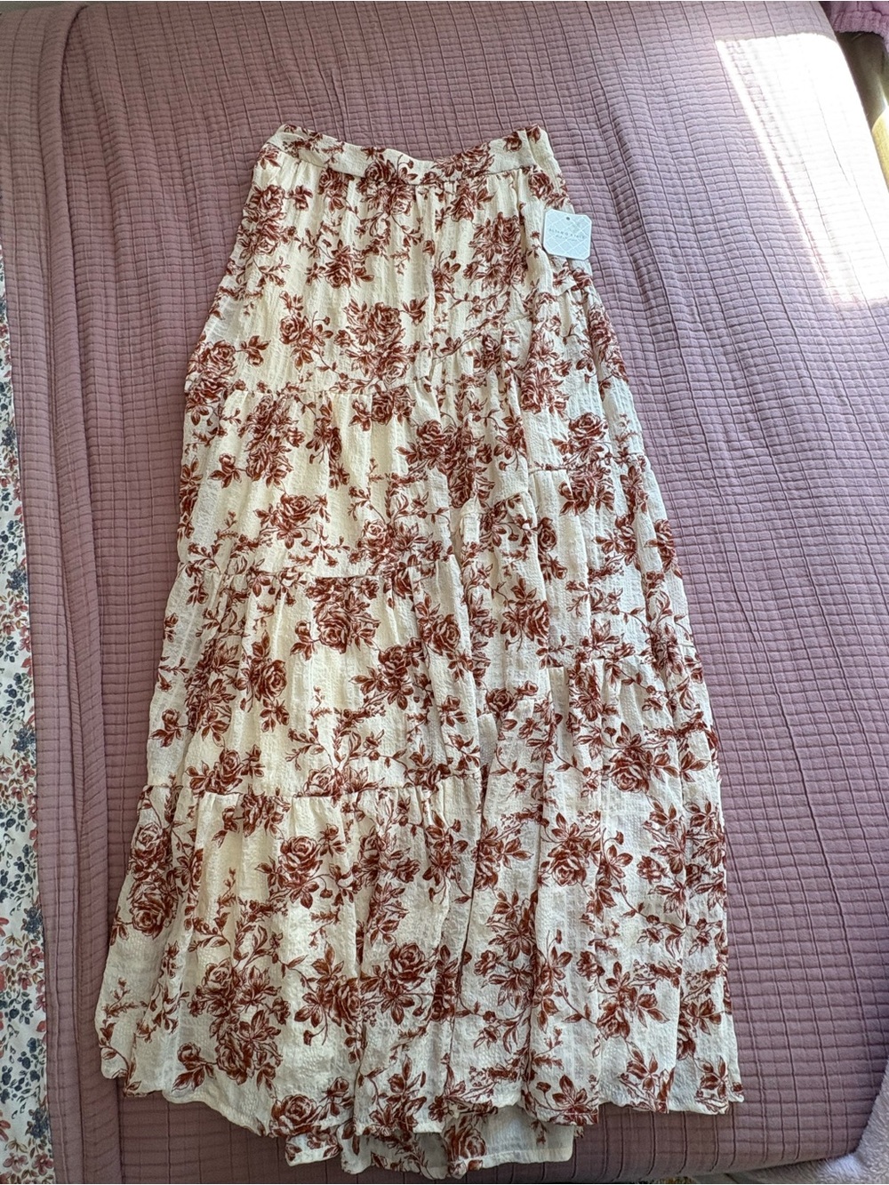 Altar'd State Cream Maxi Skirt with Rust Floral Print